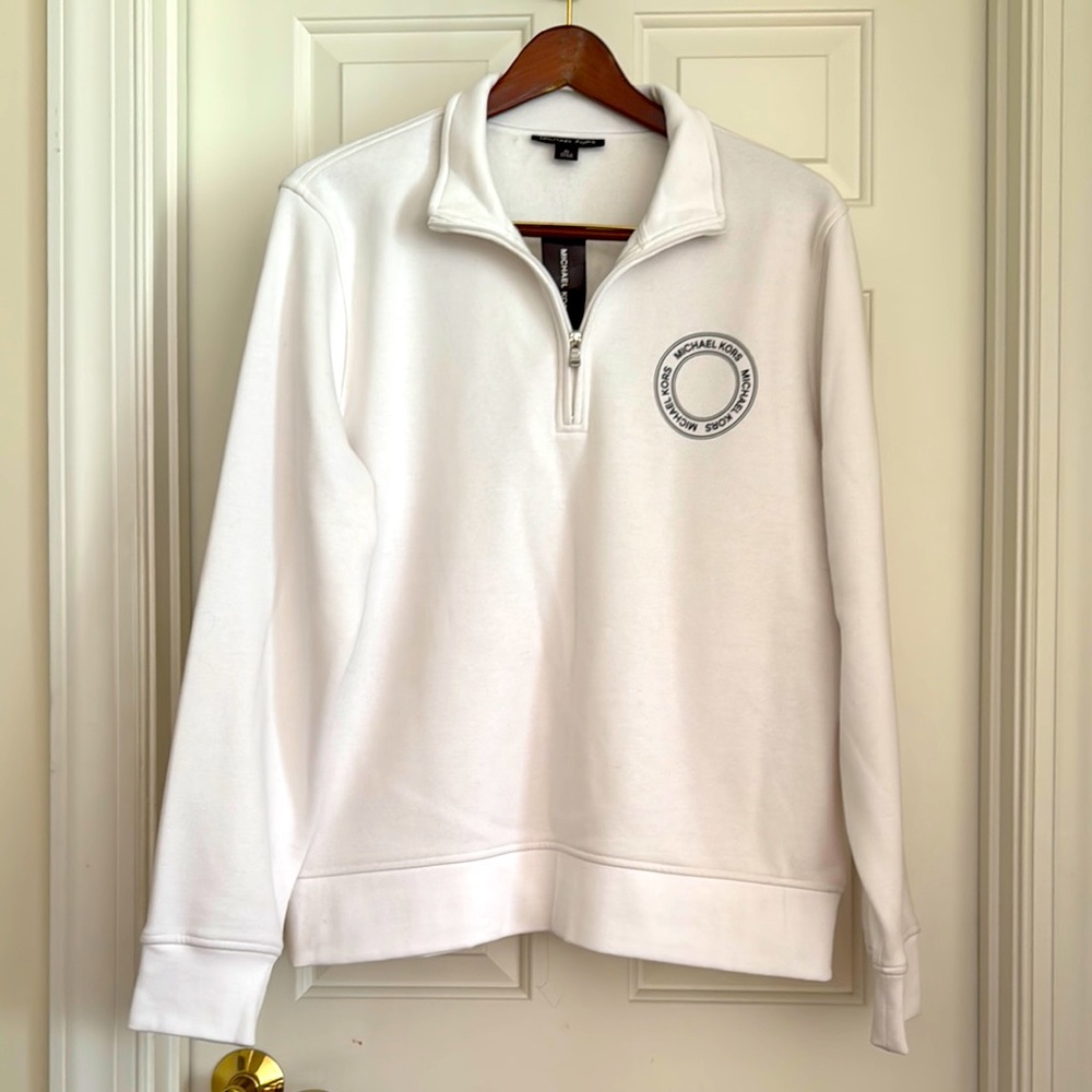 Michael Kors Pullover Size XL White Long Sleeves Collar Quarter-zip Sweatshirt